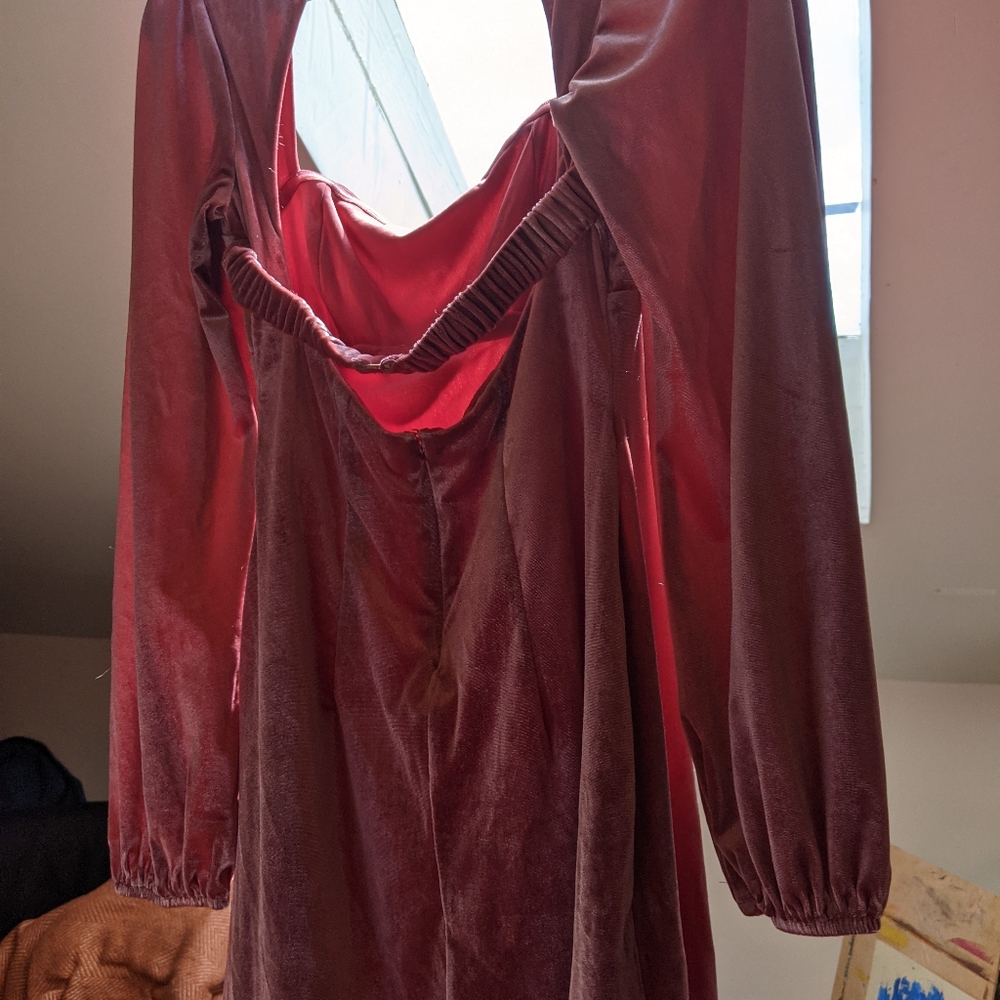 NWOT F21 Velvet Cutout Pink Puff Sleeve Mini Dress - Picture 8 of 10